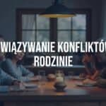 A family sitting together at a table, discussing calmly, warm lighting, realistic, peaceful atmosphere.