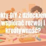 Happy child and parent crafting together, colorful DIY project, crafting table with materials like paper, glue, and paint, warm and inviting lighting, bright and joyful atmosphere, illustrative style.