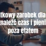 A busy father working on a laptop at home with a coffee cup on the desk, cozy home atmosphere, warm lighting, modern style.