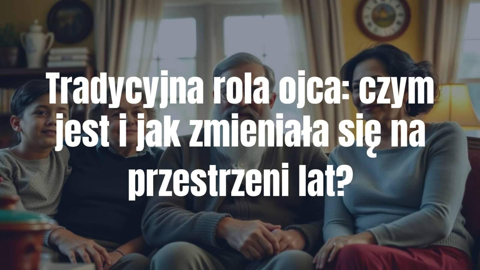 A traditional father figure, stern but caring, sitting with his family in a vintage home setting, warm lighting, realistic.