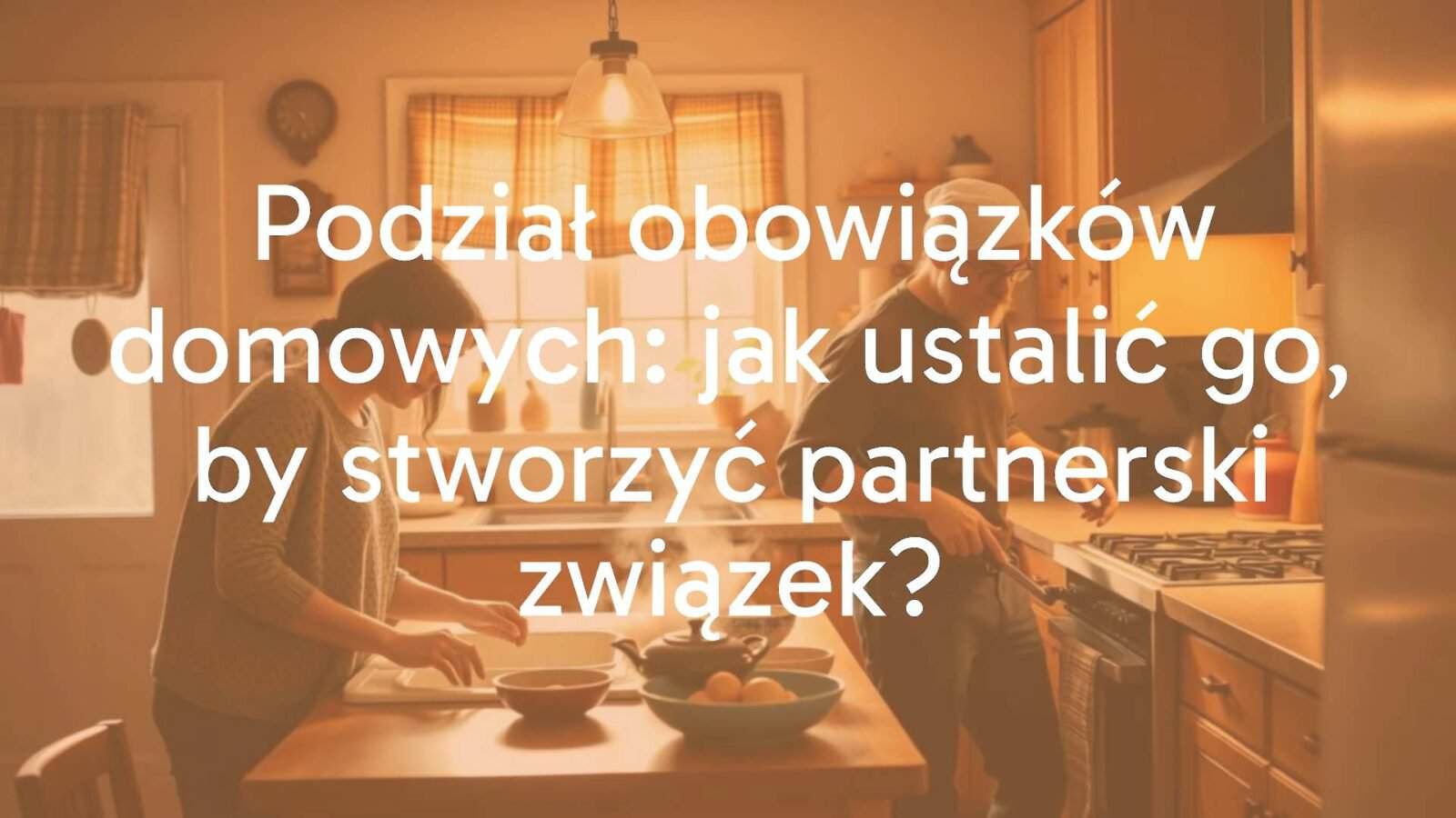 A happy couple sharing household chores in a cozy, well-lit kitchen, one washing dishes while the other cooks, realistic and warm atmosphere.