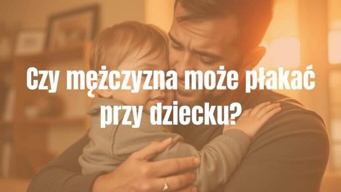 A caring father gently crying while hugging his young child, emotional moment, warm and safe home environment, soft lighting, realistic style.