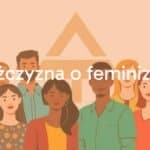 A diverse group of men and women standing together, equality symbol in the background, modern and inclusive vibe, illustrative style.