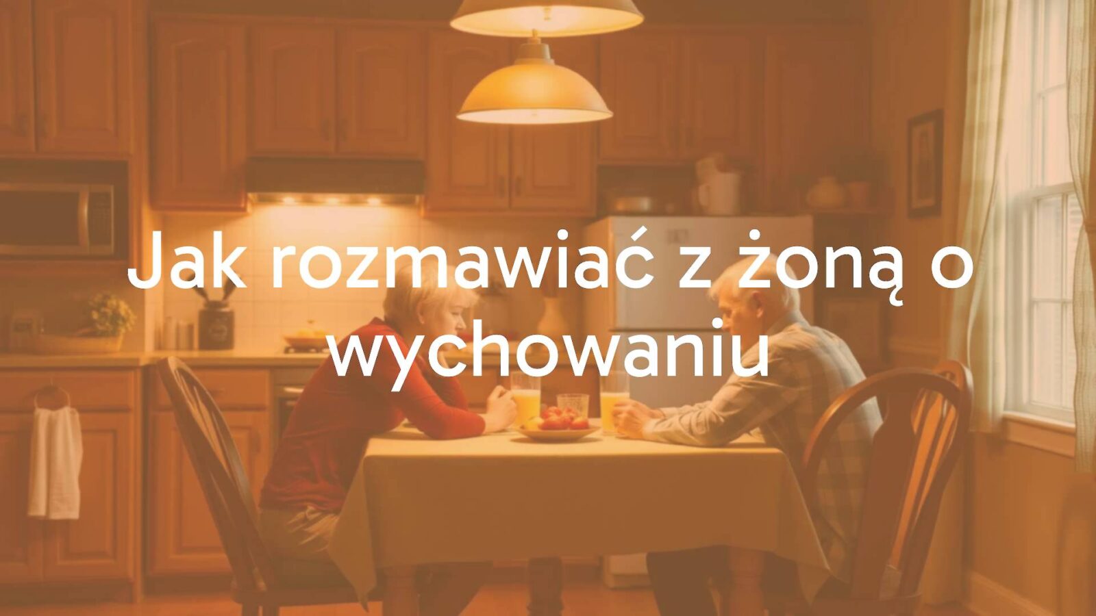 A couple sitting at a cozy kitchen table, discussing parenting, warm lighting, realistic.