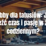 A happy father working on a DIY project in the garage with his kids, warm lighting, realistic style.