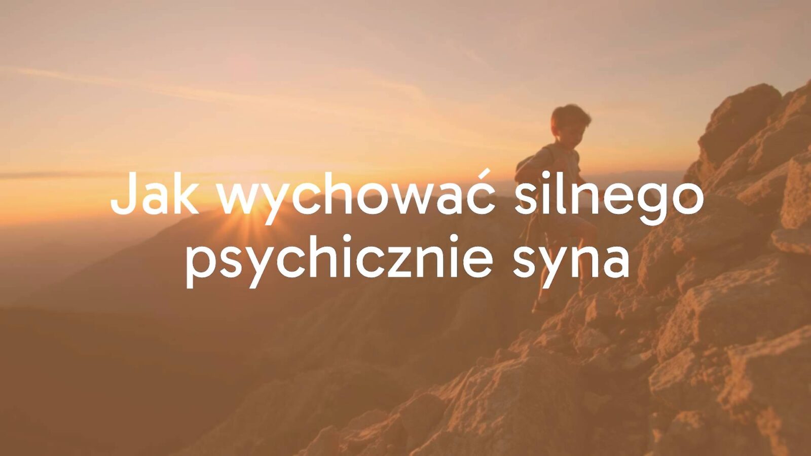 A young boy climbing a mountain with determination, sunrise in the background, representing mental resilience and growth, realistic.