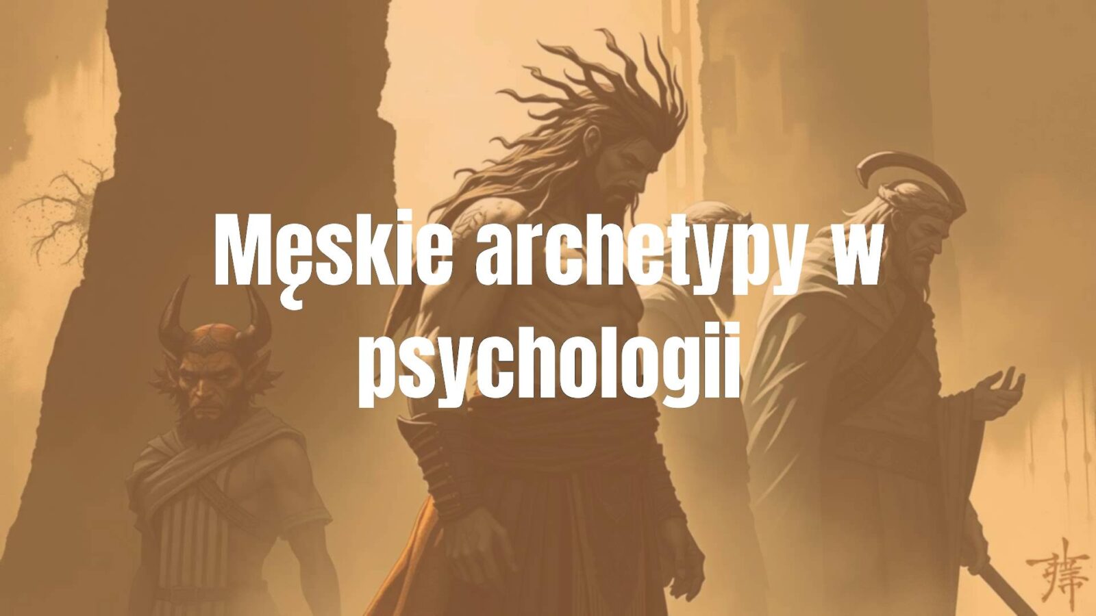 Symbolic representation of male archetypes in psychology, ancient masculine figures, shadow and light contrast, mystical atmosphere, illustrative style.