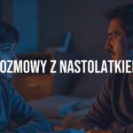 Teenager and parent having a deep conversation, warm and supportive atmosphere, realistic style.